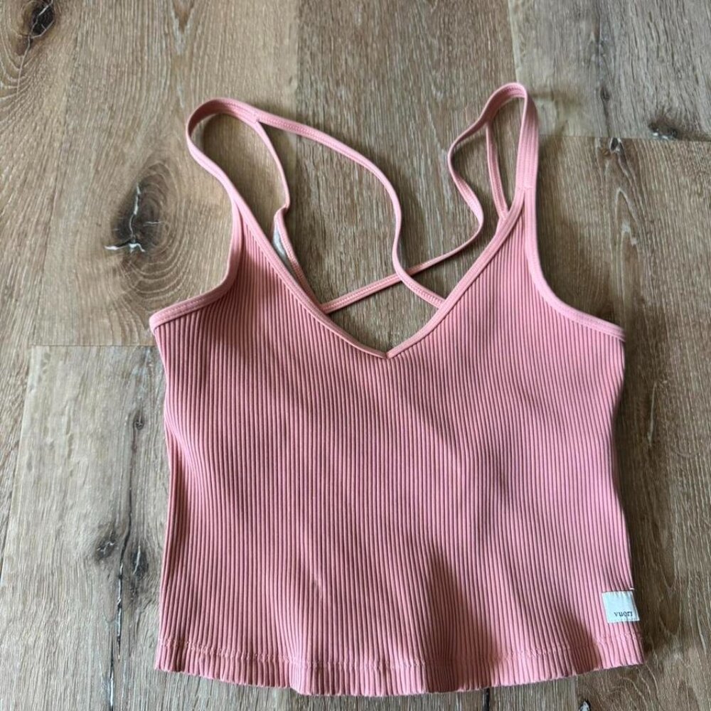 Vuori Pink Ribbed Crossback Tank Top